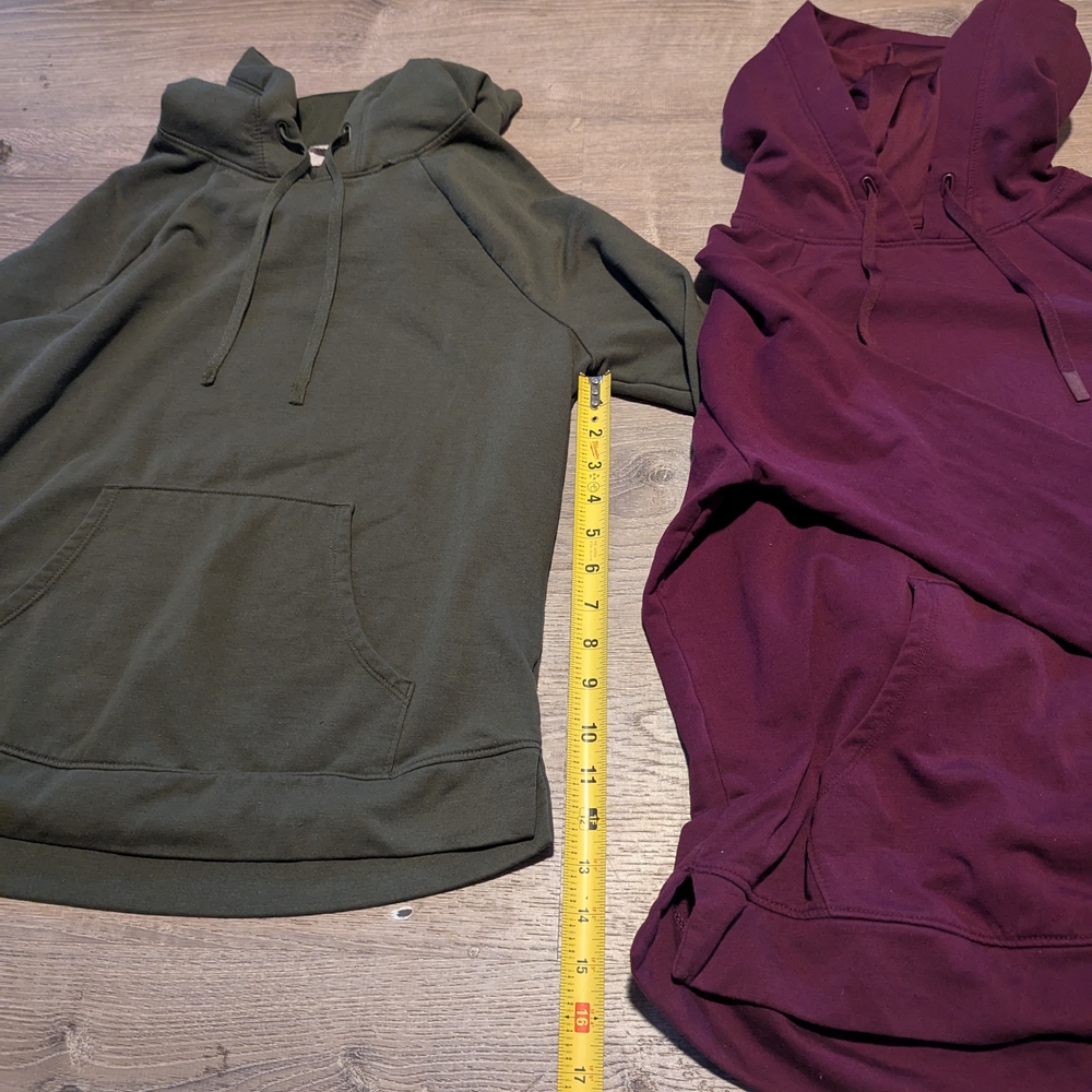 2 Women's Casual Hooded Sweatshirts - Olive Green and Burgundy - Picture 4 of 5